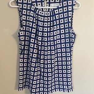 NWOT Calvin Klein Navy and White Checkered Blouse